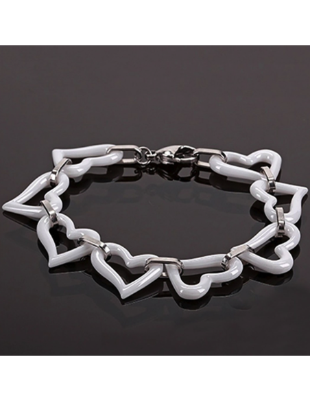 Pulsera eslabones corazones de cerámica