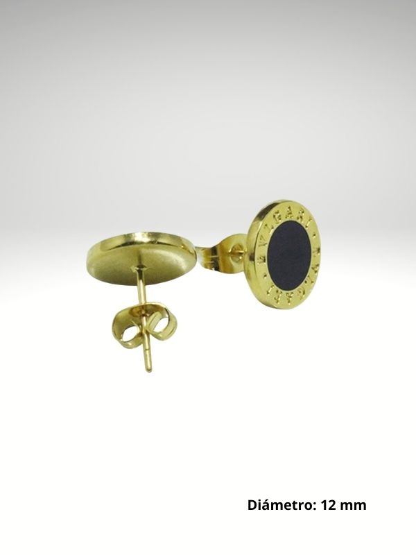 Pendiente oro 12 mm diseño italiano con piedra negra.