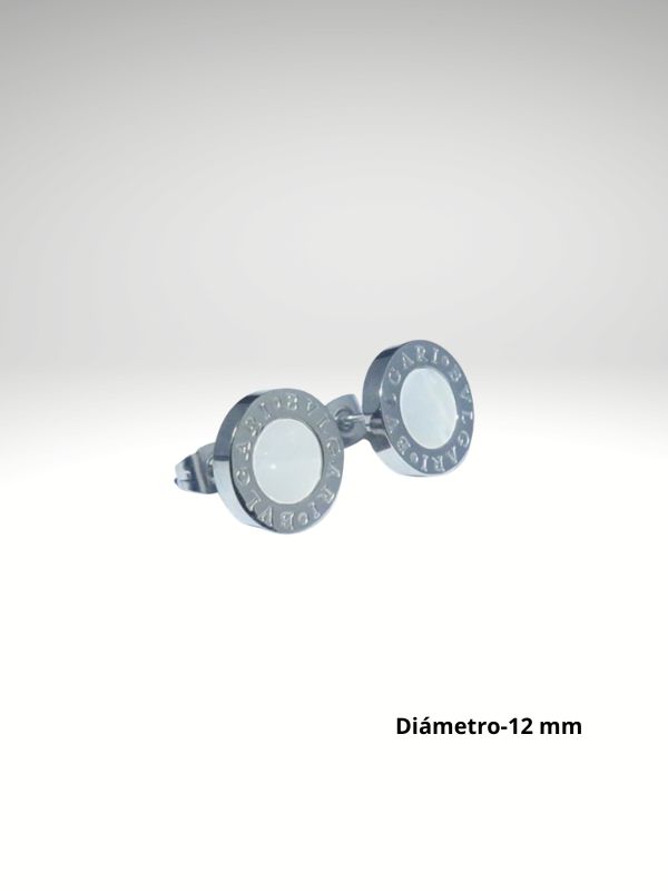 Pendiente de acero 12 mm diseño italiano color plateado con piedra blanca