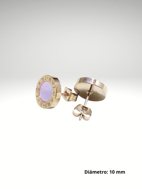 Pendiente oro rosa 10 mm diseño italiano con piedra blanca.