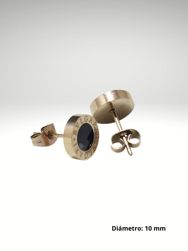 Pendiente oro rosa 10 mm diseño italiano con piedra negra.