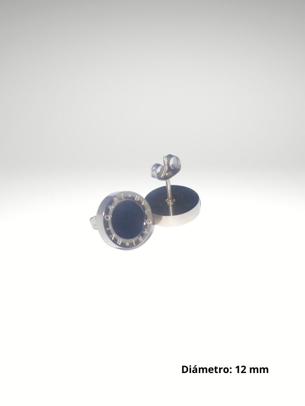 Pendiente oro rosa 12 mm diseño italiano con piedra negra.
