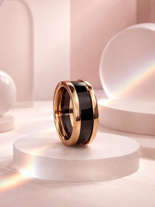 Anillo Acero fino centro negro rosado