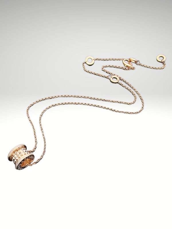 Colgante de acero 316L diseño italiano modelo cilindro color oro rosa