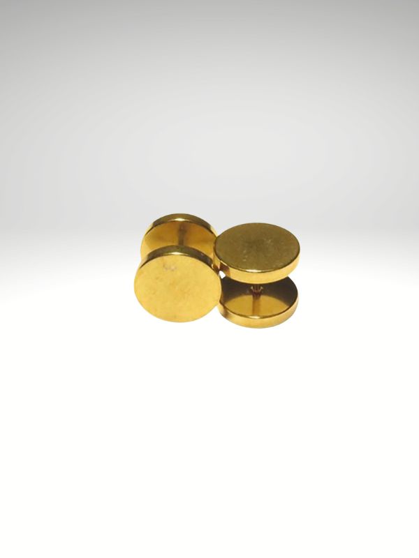 Pendientes de botón negros hombre acero 316L dorado