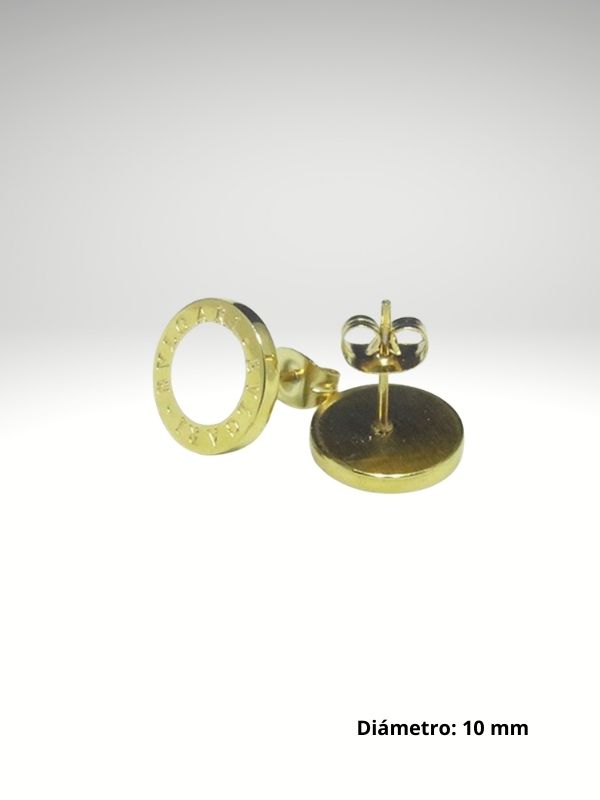 Pendiente de acero oro 10 mm diseño italiano con piedra blanca.