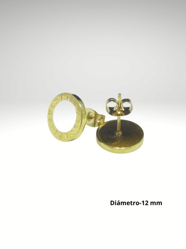 Pendiente acero oro 12 mm diseño italiano con piedra blanca.