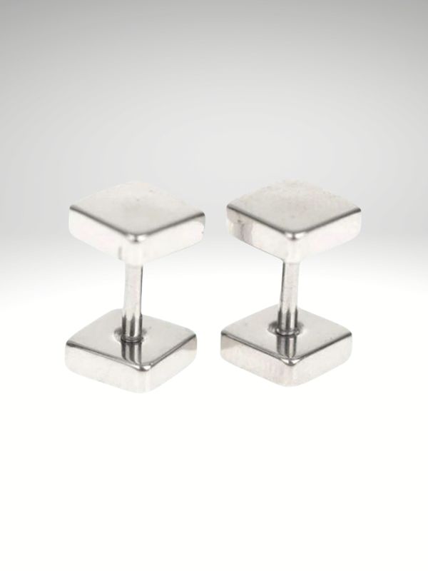 Pendientes hombre acero plata 316L cuadrados.