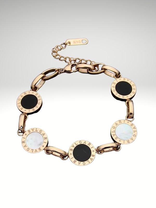 Pulsera medallas color en acero inoxidable oro rosa diseño italiano.