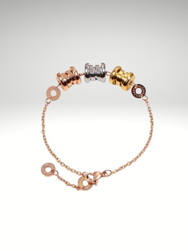Pulsera tres cilindros en acero inoxidable oro rosa diseño italiano.