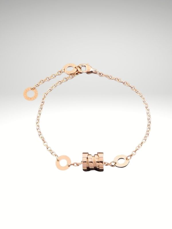Pulsera con cilindro en acero inoxidable oro rosa diseño italiano.