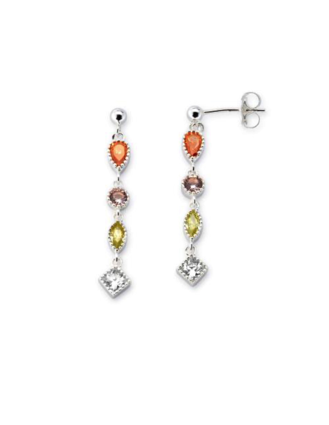 Pendientes colgantes multicolor de plata