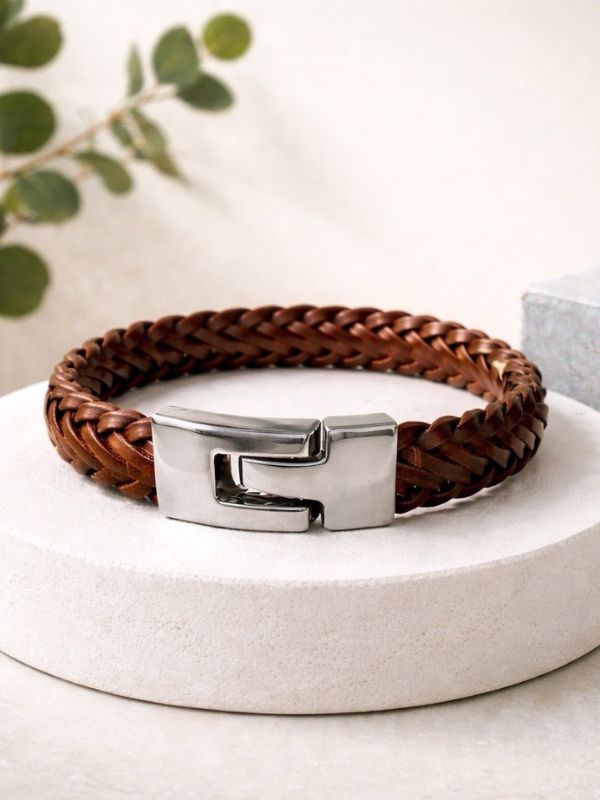 Pulsera minimalista cuero marrón oscuro estilo italiano