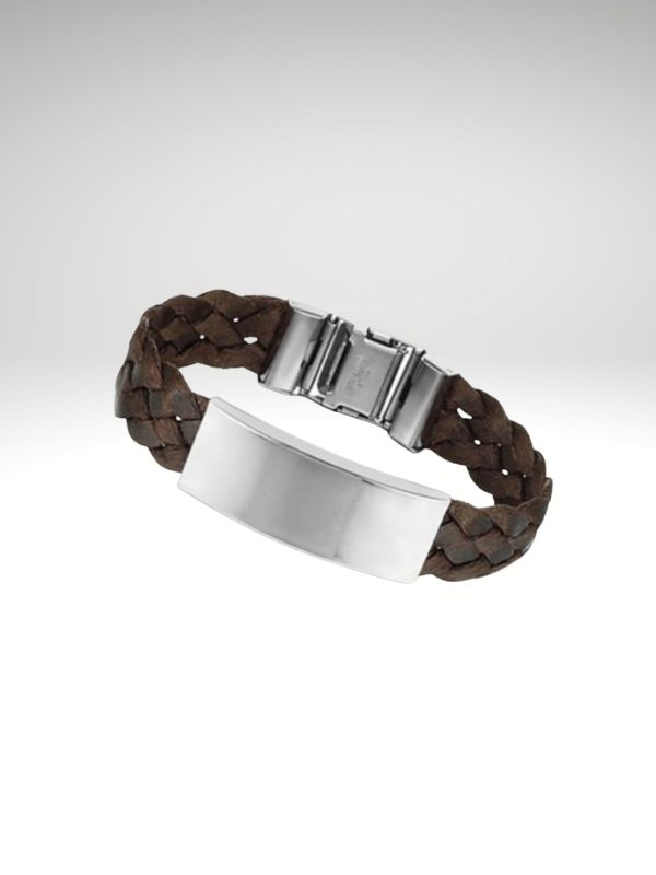 Pulsera ribbón y acero 316Lcon placa para grabar.