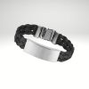 Pulsera Ribbon y acero 316L de alta densidad con placa rectangular de acero inoxidable para grabado personalizado.
