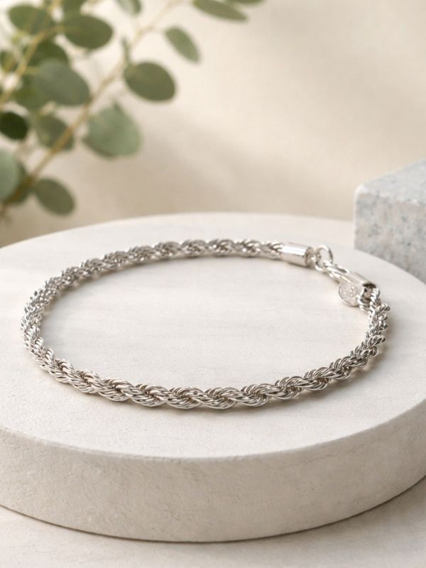 Pulsera de cordón salomónica plata ley 925 de estilo unisex