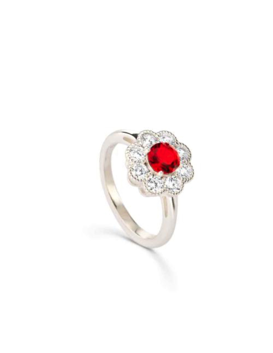 Anillo plata piedra roja y circonitas
