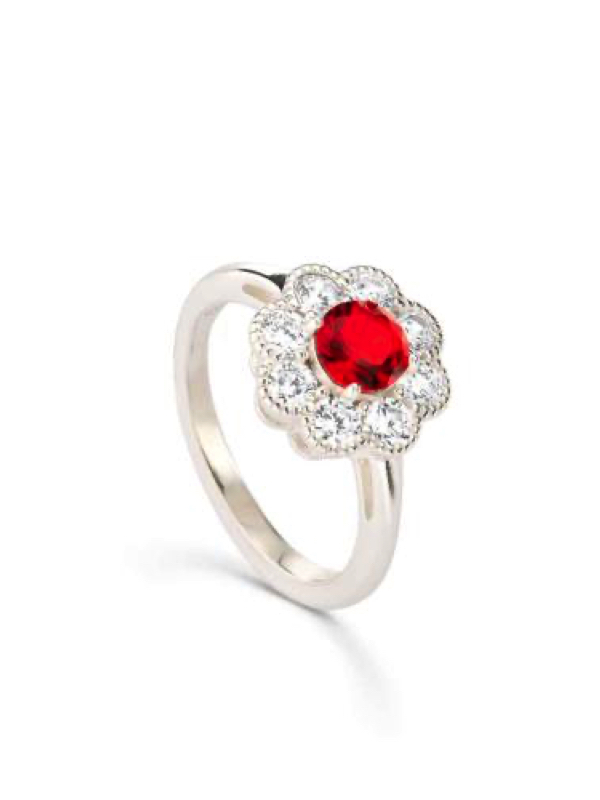 Anillo plata piedra roja y circonitas hover