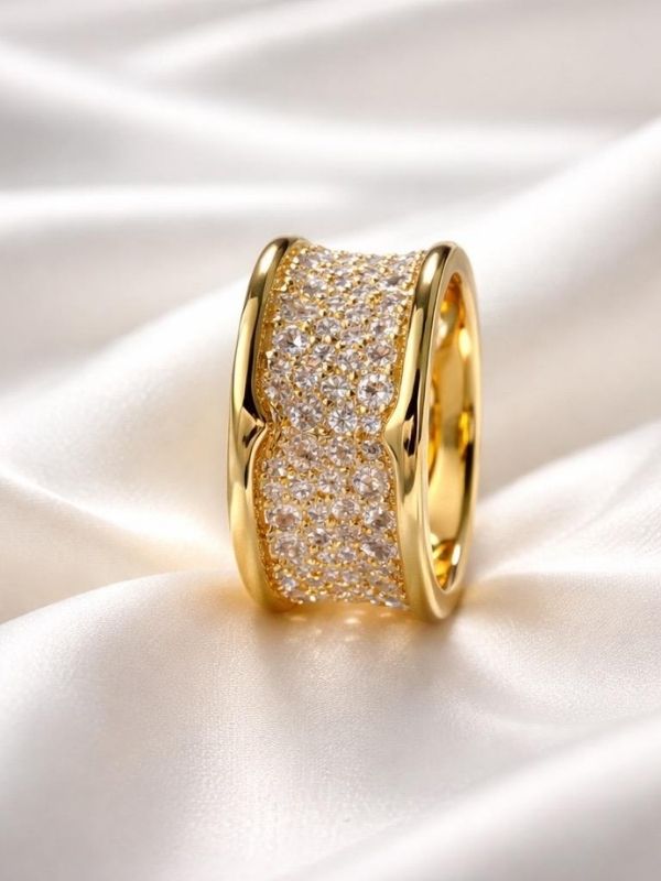 Anillo Acero dorado brillantes