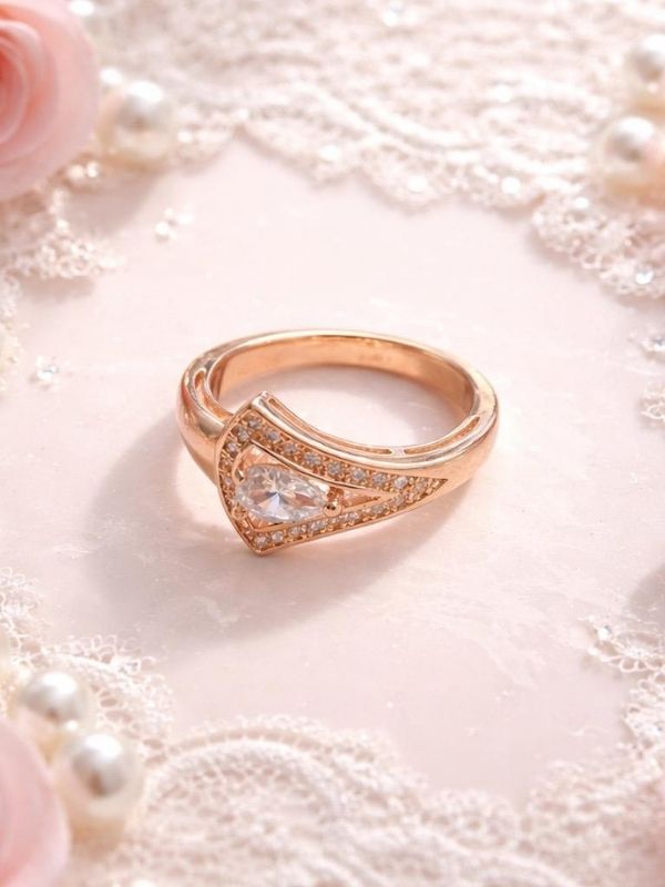 Anillo Acero inoxidable triángulo brillantes rosado