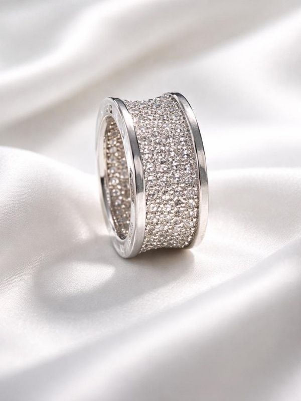 Anillo Acero 316L Brillantes Lujo Italiano Mujer