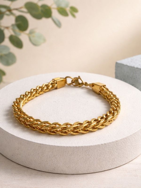 Pulsera de hombre en acero dorado inoxidable 316L cola de zorro.