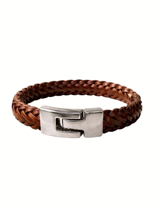 Pulsera minimalista cuero marrón oscuro estilo oblicuo hombre