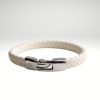 Pulsera cuero trenzado blanco cierre acero 316L