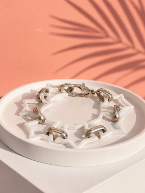 Pulsera Valor Acero Y Estrellas Cerámica blanca