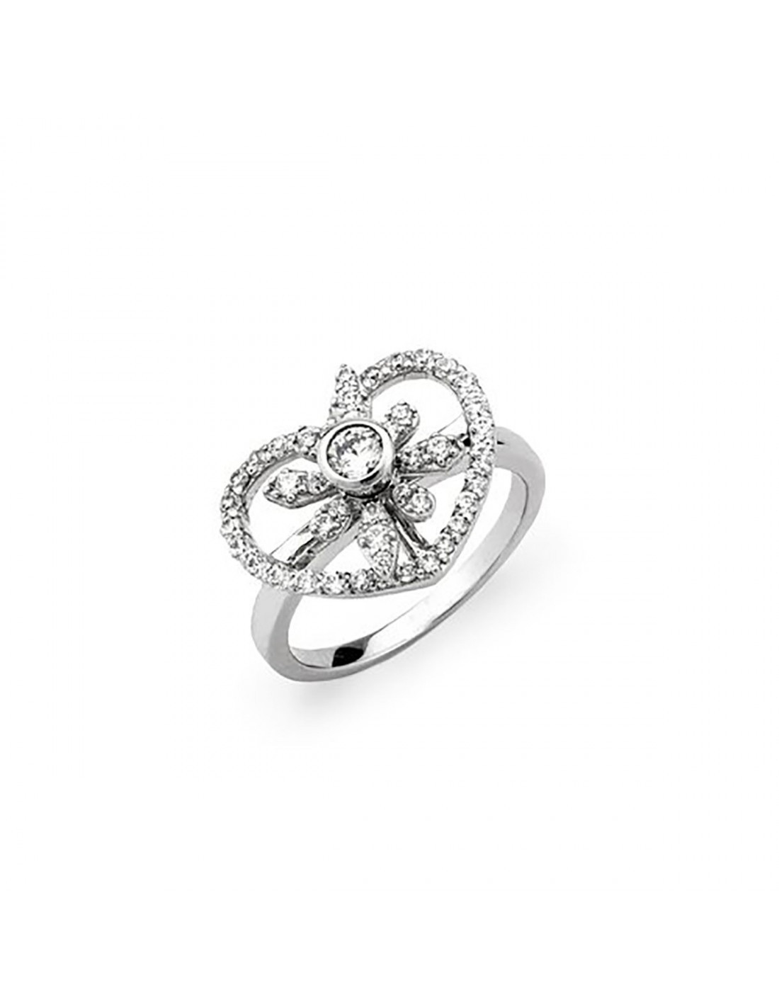 Anillo de plata corazón con circonitas