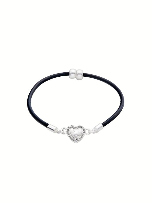 Pulsera de piel legítima de 190mm con charm de corazón en el outlet de Roma Joyería.