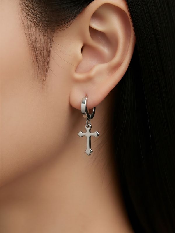 Pendientes Poder Argolla Acero 316L Cruz hover
