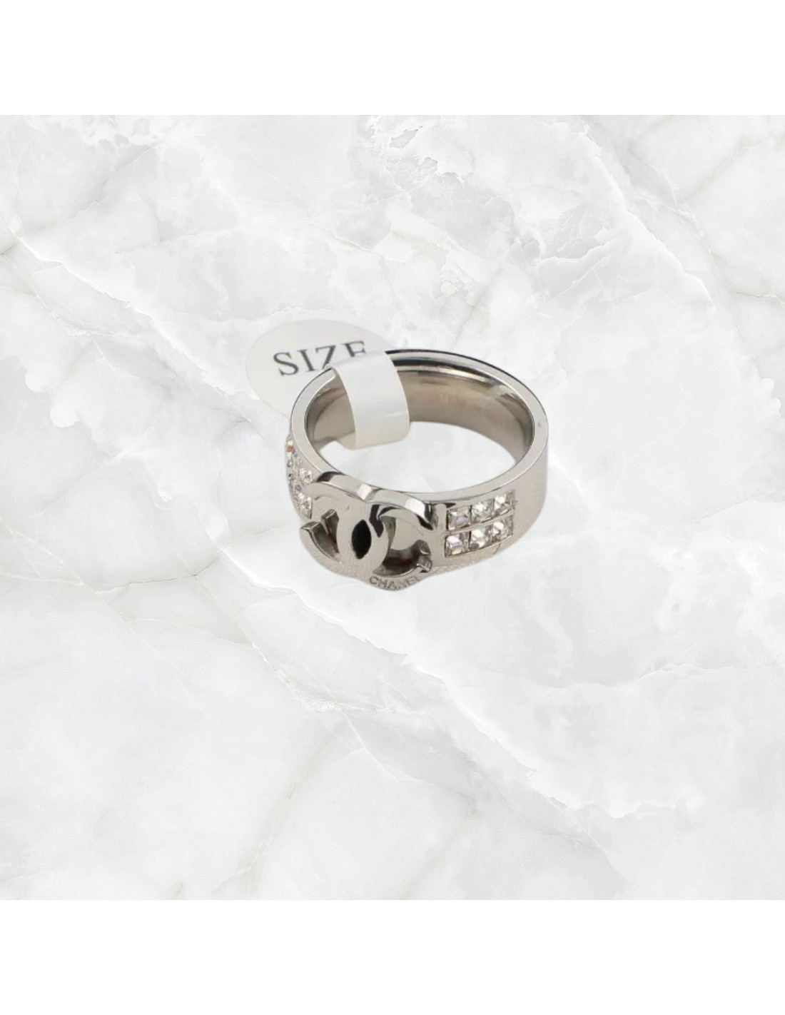 Anillos acero con piedras y logo Chanel