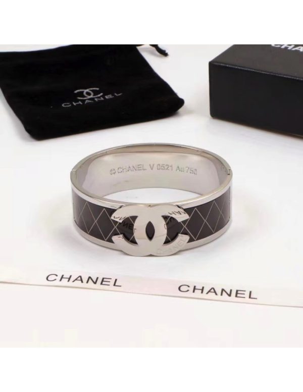 Pulsera negra estilo Chanel 1 Pulsera negra plateada estilo Chanel