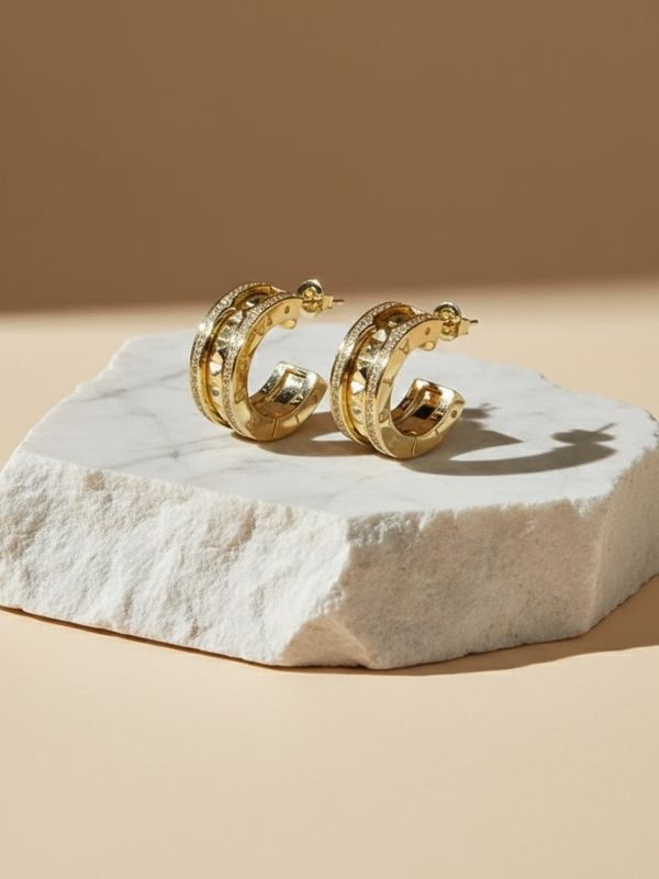 Pendientes aro abiertos acero 316L dorado diseño italiano
