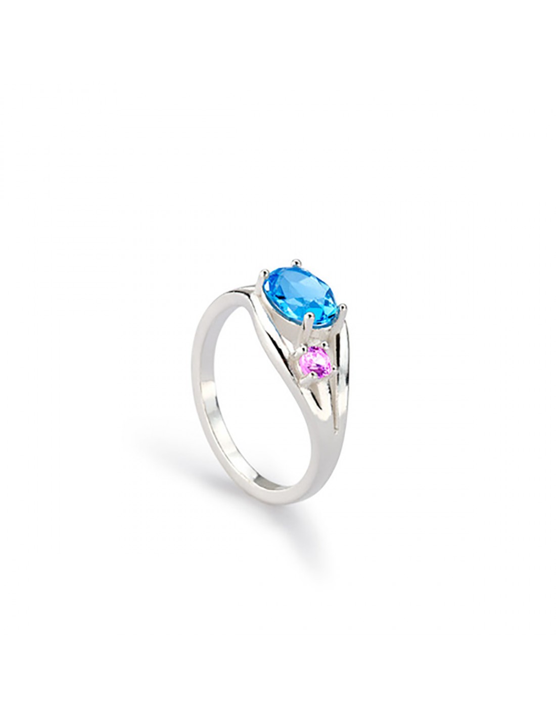 Anillo plata piedra azul y rosa