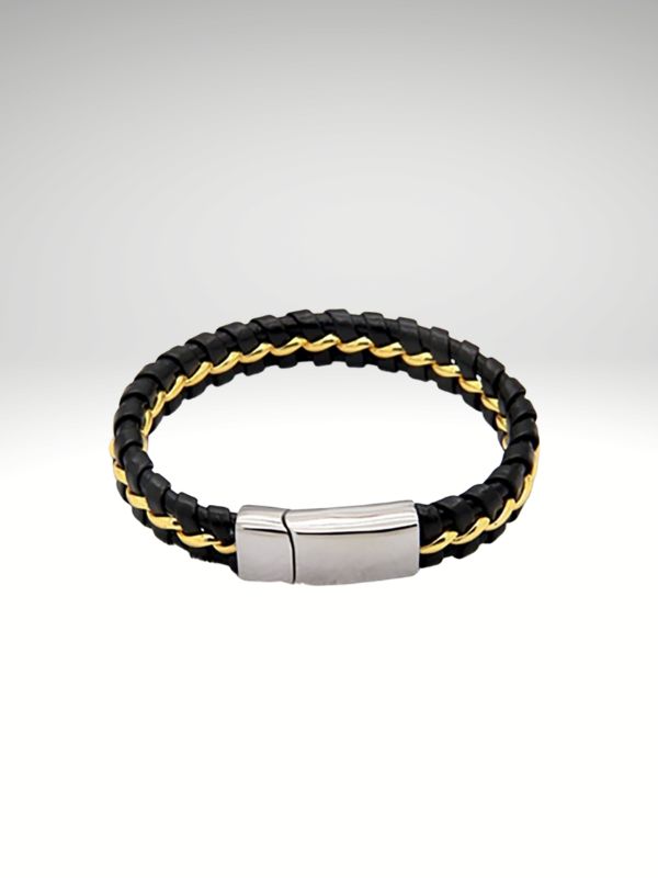 Pulsera cuero-acero 316L y dorado perfecto