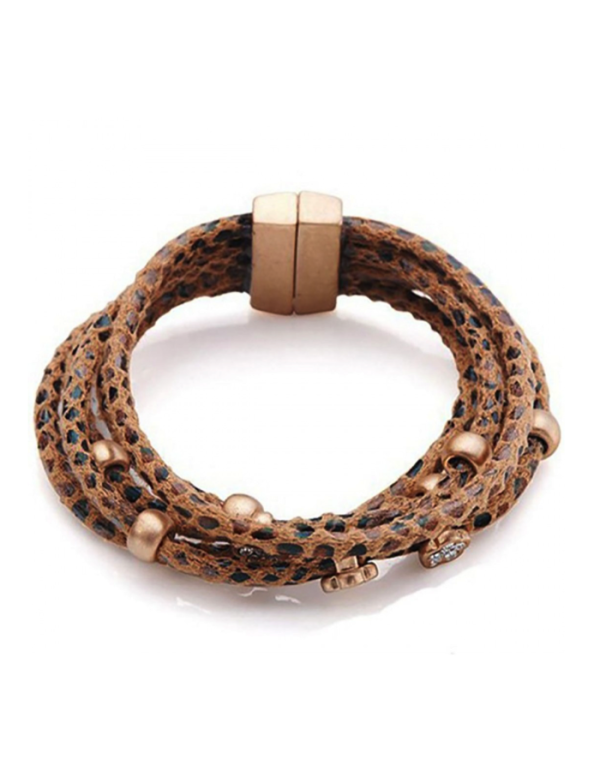 Pulsera cuero cordones leopardo 1 Pulsera cuero cordones leopardo