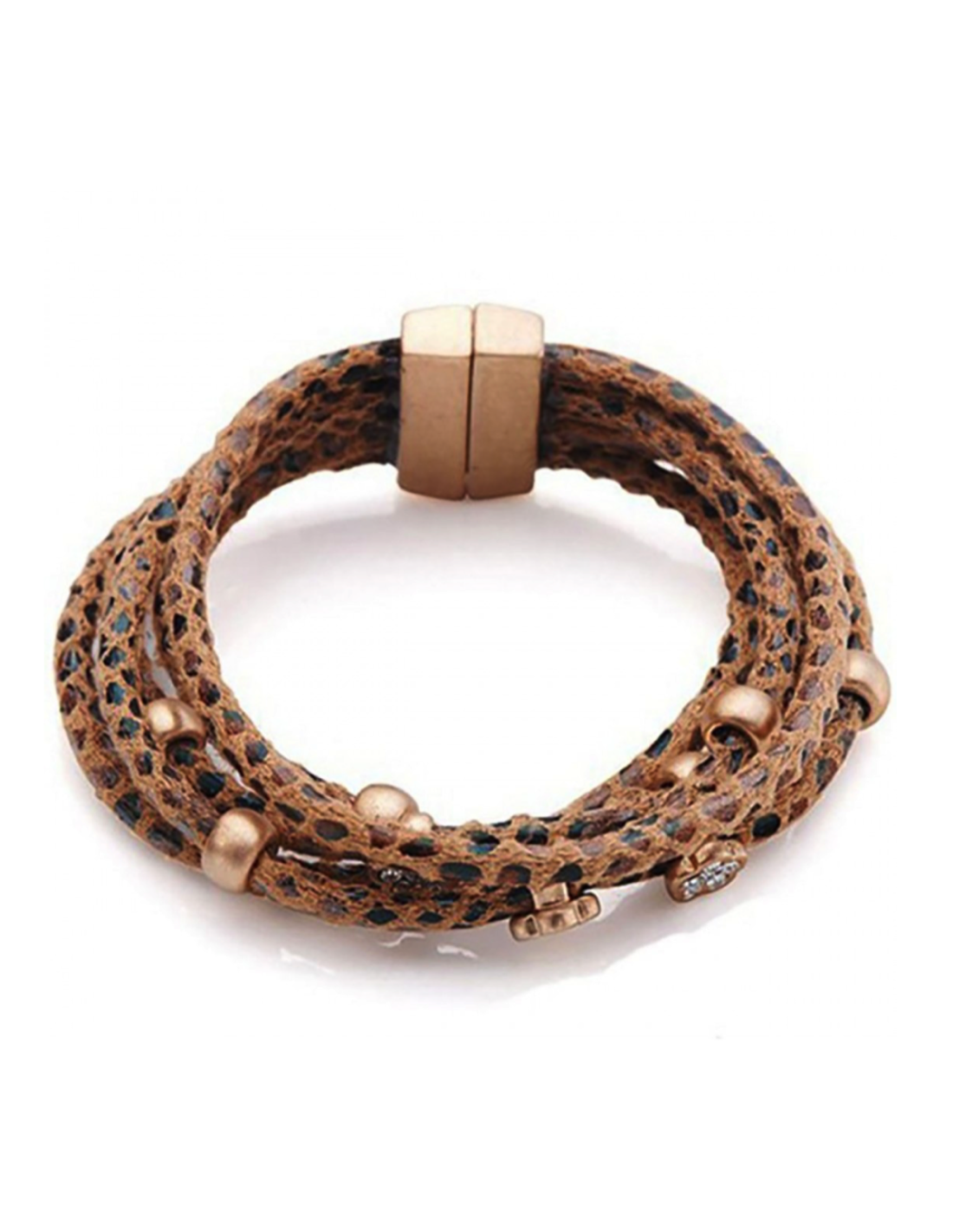 Pulsera cuero cordones leopardo