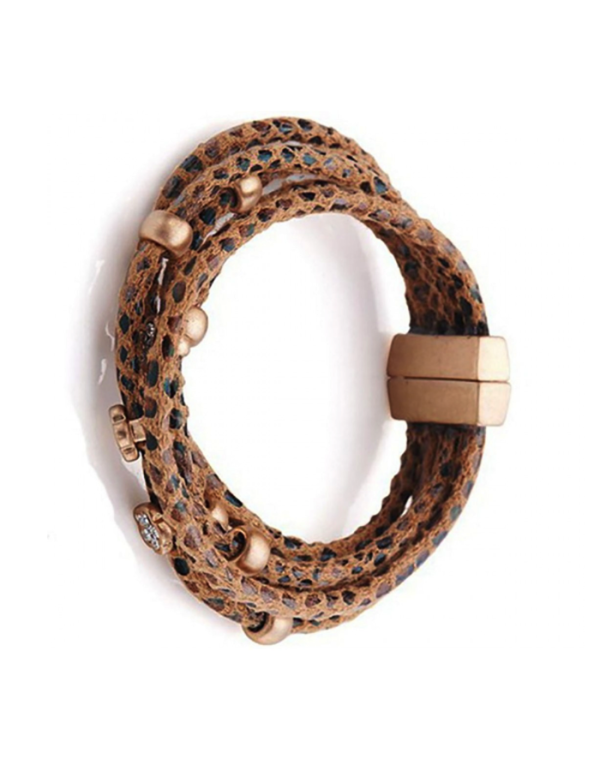 Pulsera cuero cordones leopardo