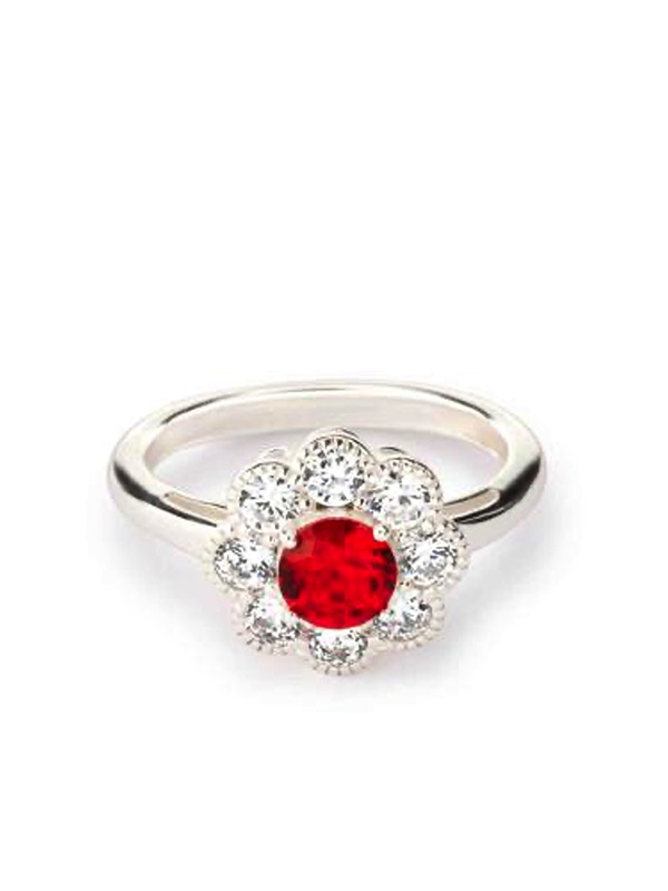 Anillo Plata 925 piedra roja y circonitas