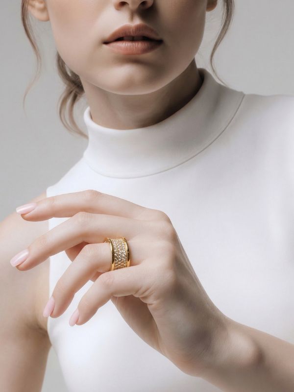 Anillo Acero 316L Brillantes Lujo Italiano Mujer hover