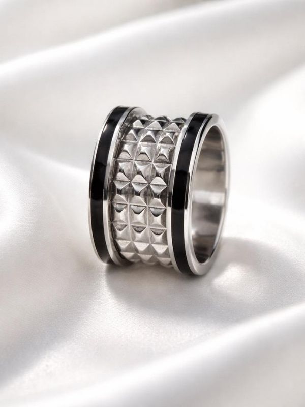 Anillo Acero 316L Bordes Negros Majestuoso
