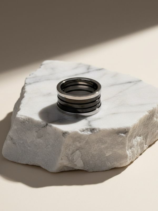 Anillo Acero 316L Cerámica Negra Esencial